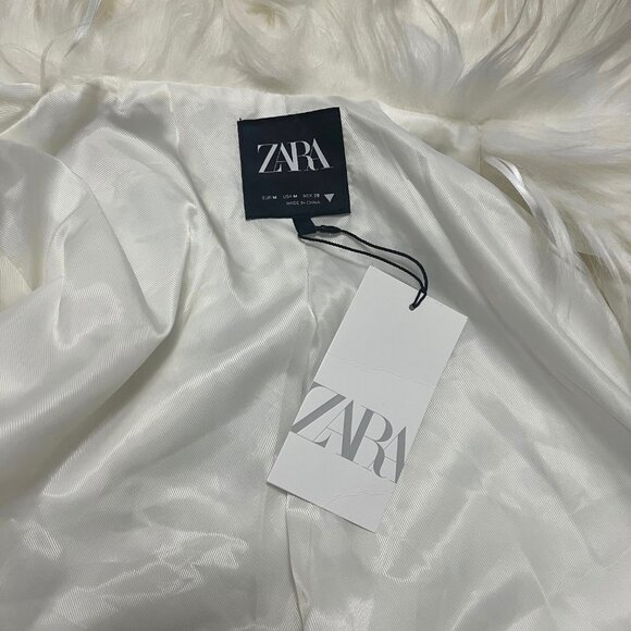 NEW Zara White Faux Fur Jacket Lapel Collar Size Medium NWT - Picture 8 of 11